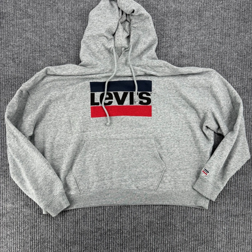 Levi's Color Block Logo Hoodie French Terry Pullover Gray 2XL Streetwear
